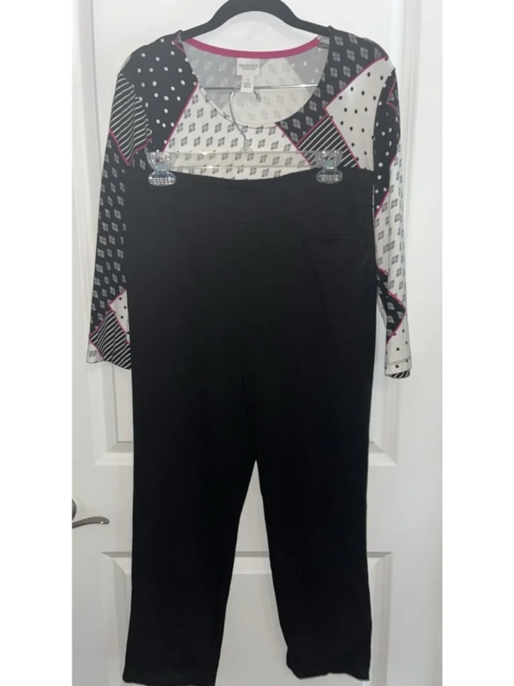 Chico’s Womens M 1 2 Piece Set Pull Up Pants Top Back White Comfort Casual - Picture 1 of 7